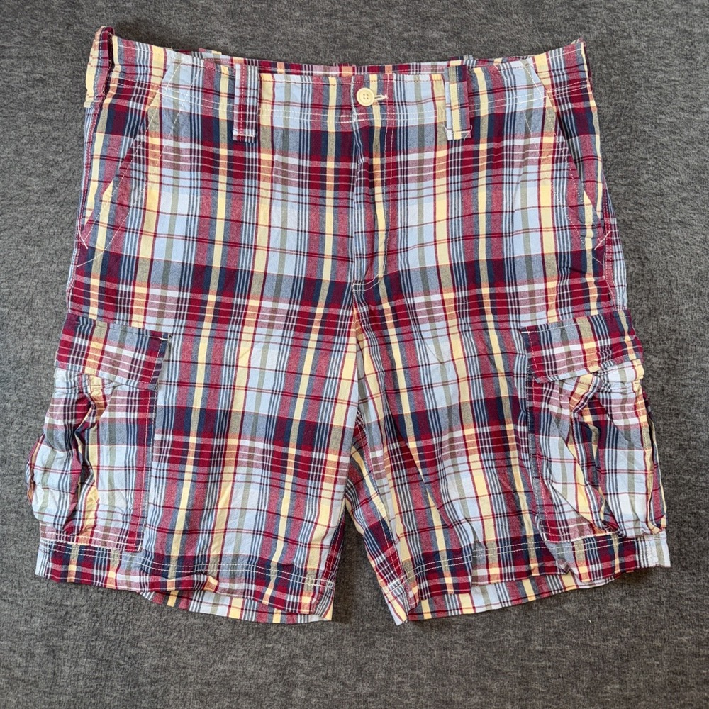Polo Jeans Ralph Lauren Mens Shorts Red Plaid Chino Cargo Preppy Sz 38